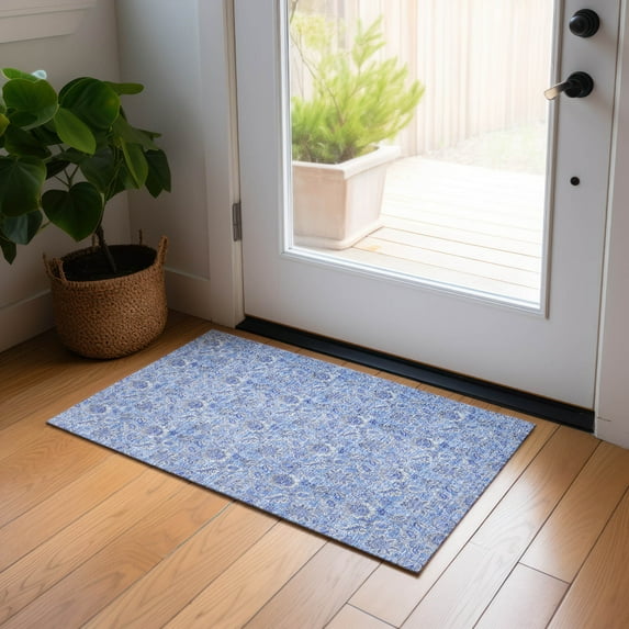 Addison Rugs Chantille Indoor/Outdoor Transitional Floral Blue Washable Rectangle Rug, 1'8" x 2'6"