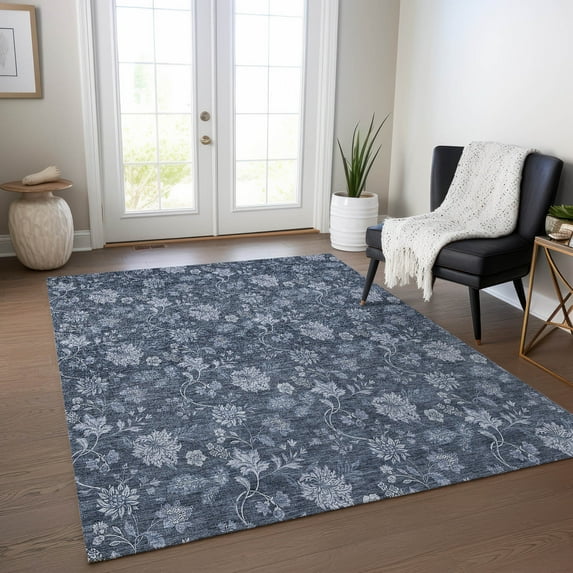 Addison Rugs Chantille Indoor/Outdoor Transitional Floral Blue Washable Rectangle Rug, 2'6" x 3'10"