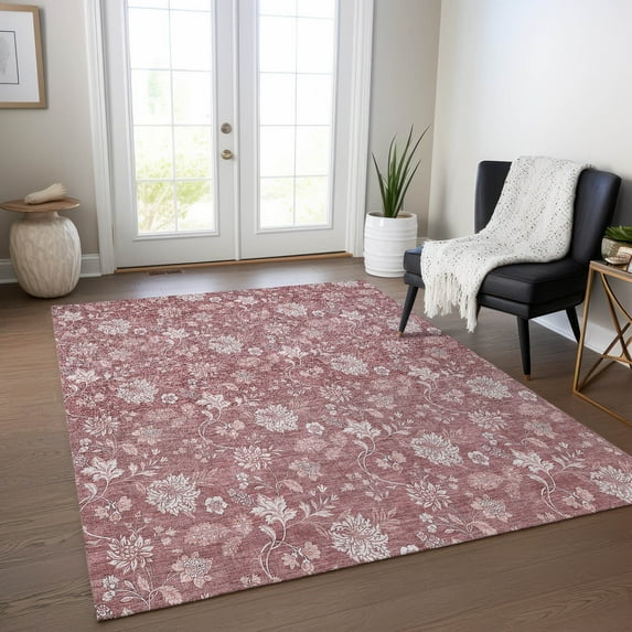 Addison Rugs Chantille Indoor/Outdoor Transitional Floral Blush Washable Rectangle Rug, 9' x 12'