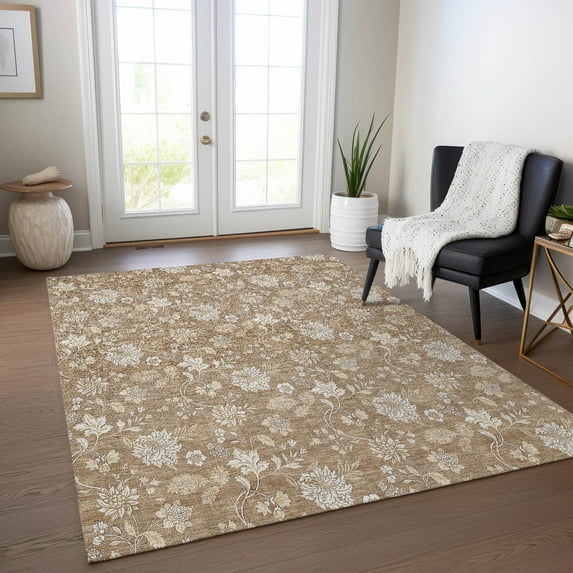 Addison Rugs Chantille Indoor/Outdoor Transitional Floral Copper Washable Rectangle Rug, 3' x 5'