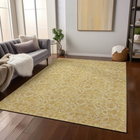Addison Rugs Chantille Indoor/Outdoor Transitional Floral Gold Washable Rectangle Rug, 8' x 10'