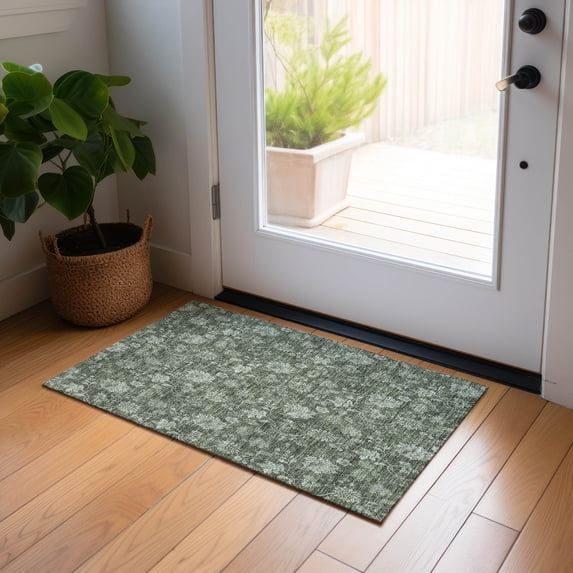 Addison Rugs Chantille Indoor/Outdoor Transitional Floral Olive Washable Rectangle Rug, 1'8" x 2'6"