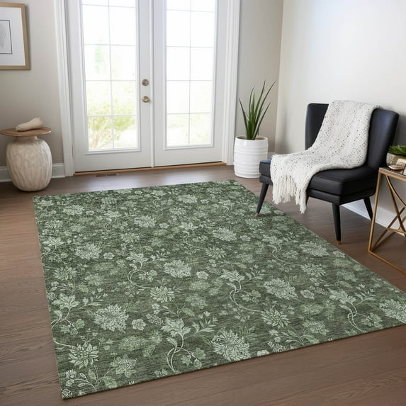 Addison Rugs Chantille Indoor/Outdoor Transitional Floral Olive Washable Rectangle Rug, 2'6" x 3'10"