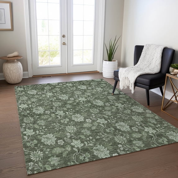 Addison Rugs Chantille Indoor/Outdoor Transitional Floral Olive Washable Rectangle Rug, 8' x 10'