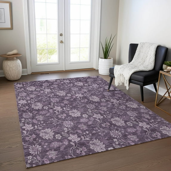 Addison Rugs Chantille Indoor/Outdoor Transitional Floral Plum Washable Rectangle Rug, 9' x 12'