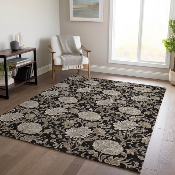 Addison Rugs Chantille Indoor/Outdoor Transitional Floral Black Washable Rectangle Rug, 2'6" x 3'10"