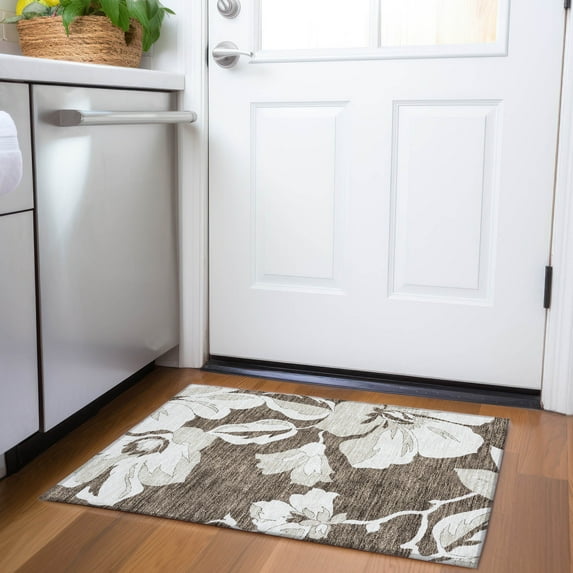 Addison Rugs Chantille Indoor/Outdoor Transitional Floral Brown Washable Rectangle Rug, 1'8" x 2'6"