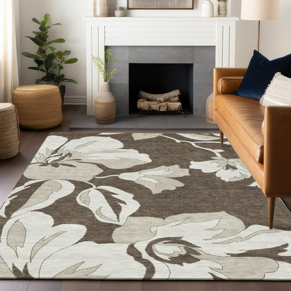Addison Rugs Chantille Indoor/Outdoor Transitional Floral Brown Washable Rectangle Rug, 8' x 10'