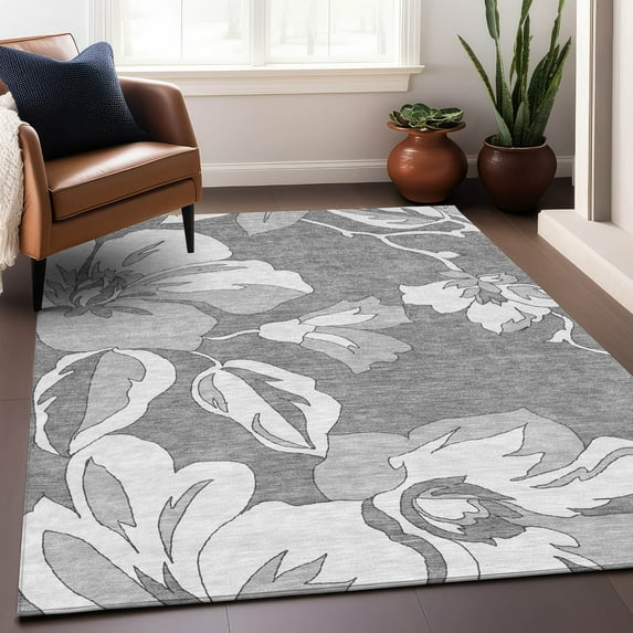 Addison Rugs Chantille Indoor/Outdoor Transitional Floral Gray Washable Rectangle Rug, 2'6" x 3'10"