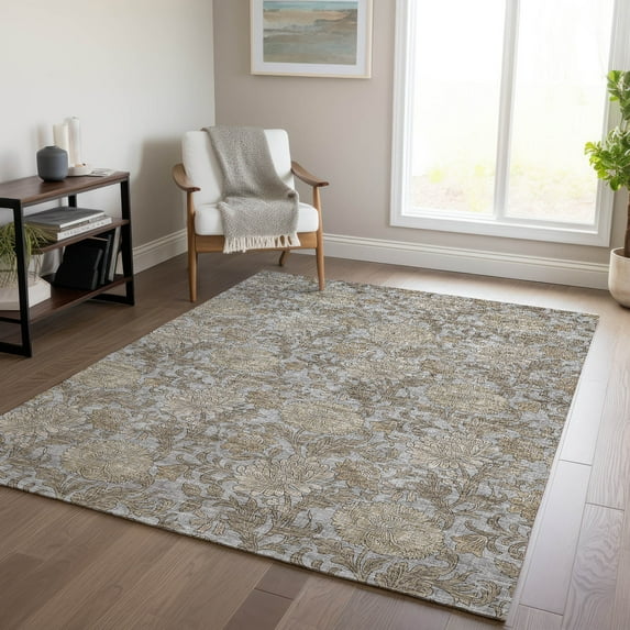 Addison Rugs Chantille Indoor/Outdoor Transitional Floral Gray Washable Rectangle Rug, 9' x 12'