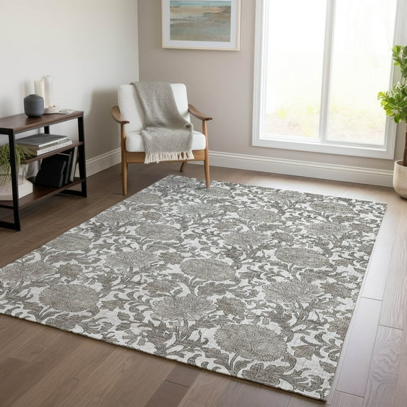 Addison Rugs Chantille Indoor/Outdoor Transitional Floral Ivory Washable Rectangle Rug, 10' x 14'