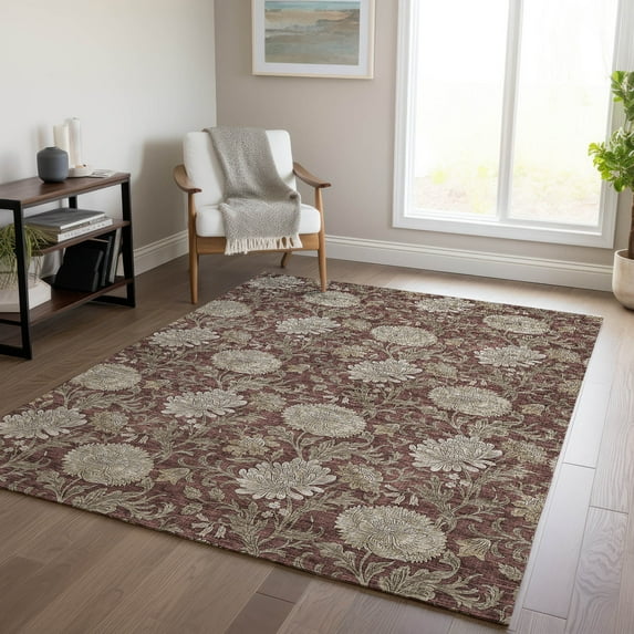 Addison Rugs Chantille Indoor/Outdoor Transitional Floral Merlot Washable Rectangle Rug, 9' x 12'