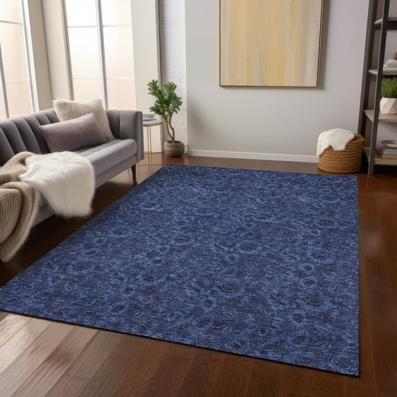 Addison Rugs Chantille Indoor/Outdoor Transitional Floral Navy Washable Rectangle Rug, 2'6" x 3'10"