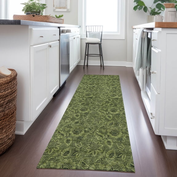 Addison Rugs Chantille Indoor/Outdoor Transitional Floral Olive Washable Runner Rug, 2'3" x 7'6"