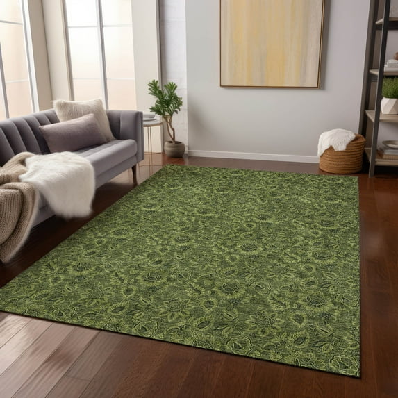 Addison Rugs Chantille Indoor/Outdoor Transitional Floral Olive Washable Rectangle Rug, 3' x 5'