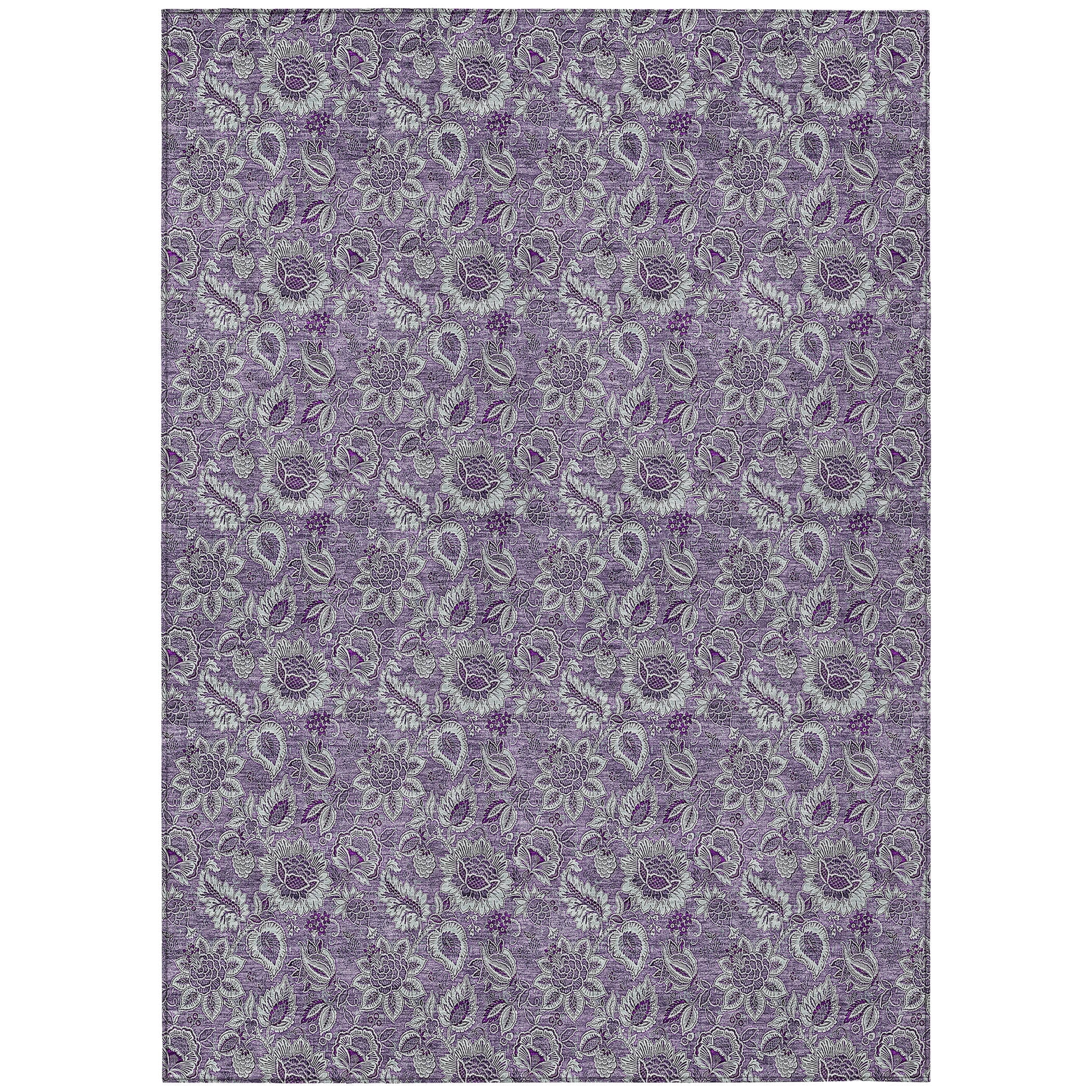 Purple Floral Machine Washable Indoor Outdoor Area Rug 3' x 5'