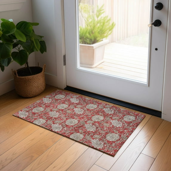 Addison Rugs Chantille Indoor/Outdoor Transitional Floral Red Washable Rectangle Rug, 1'8" x 2'6"