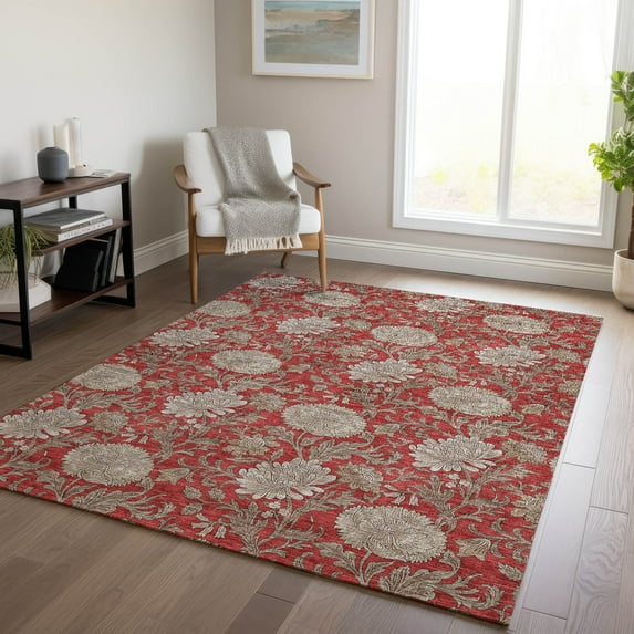 Addison Rugs Chantille Indoor/Outdoor Transitional Floral Red Washable Rectangle Rug, 8' x 10'