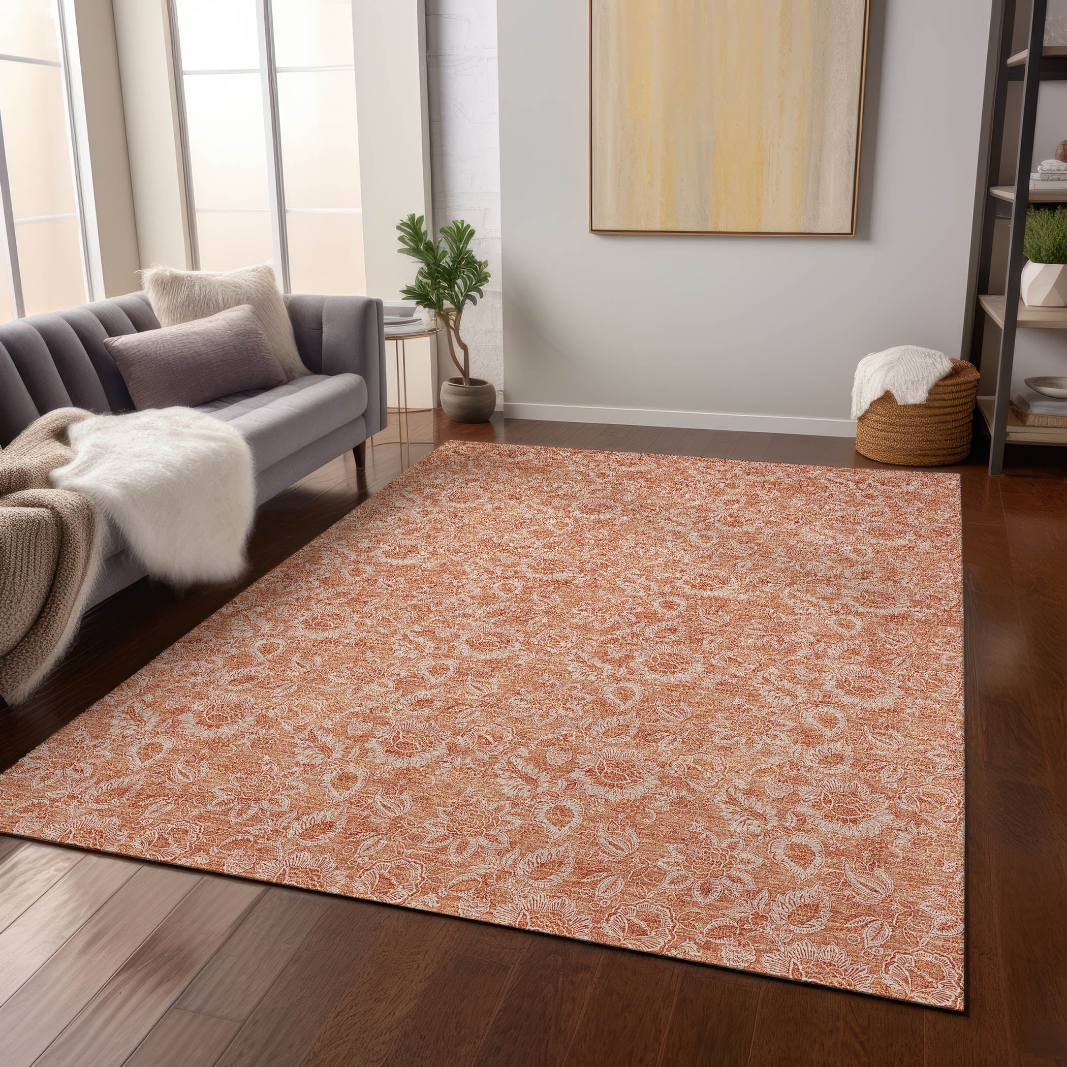 Addison Rugs Chantille Indoor/Outdoor Transitional Floral Salmon ...