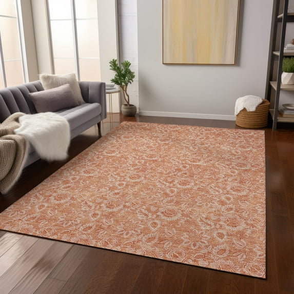 Addison Rugs Chantille Indoor/Outdoor Transitional Floral Salmon Washable Rectangle Rug, 5' x 7'6"