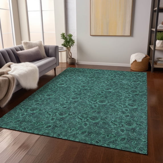 Addison Rugs Chantille Indoor/Outdoor Transitional Floral Teal Washable Rectangle Rug, 2'6" x 3'10"