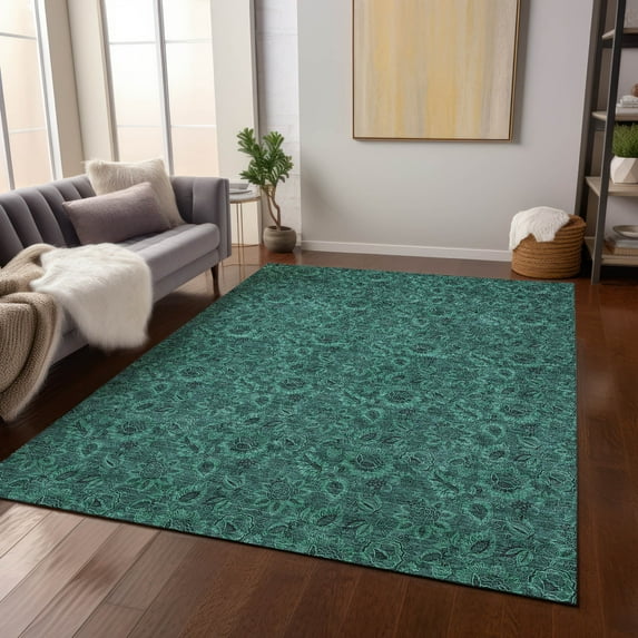 Addison Rugs Chantille Indoor/Outdoor Transitional Floral Teal Washable Rectangle Rug, 3' x 5'