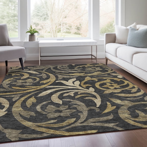 Addison Rugs Chantille Indoor/Outdoor Transitional Swirls Black Washable Rectangle Rug, 8' x 10'