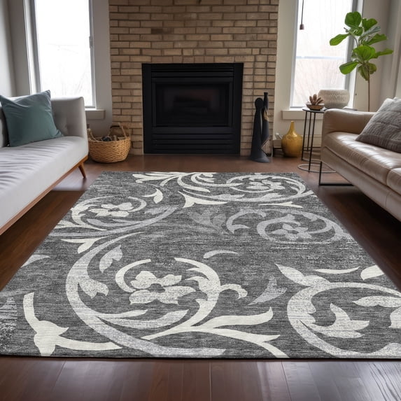 Addison Rugs Chantille Indoor/Outdoor Transitional Swirls Charcoal Washable Rectangle Rug, 10' x 14'