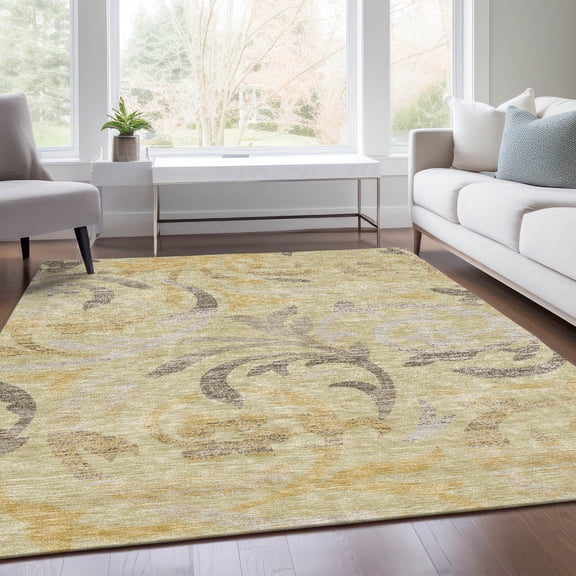 Addison Rugs Chantille Indoor/Outdoor Transitional Swirls Gold Washable Rectangle Rug, 5' x 7'6"
