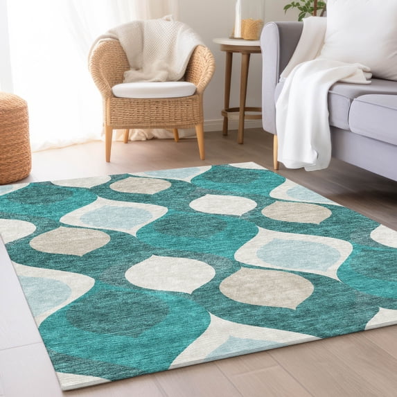Addison Rugs Chantille Indoor/Outdoor Transitional Mid-century Modern Teal Washable Rectangle Rug, 10' x 14'