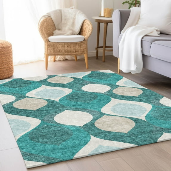 Addison Rugs Chantille Indoor/Outdoor Transitional Mid-century Modern Teal Washable Rectangle Rug, 8' x 10'