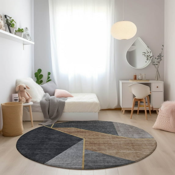 Addison Rugs Chantille Indoor/Outdoor Transitional Modern Charcoal Washable Round Rug, 8' x 8'