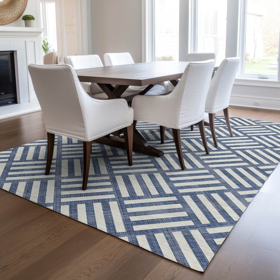 Addison Rugs Chantille Indoor/Outdoor Transitional Squares Navy Washable Rectangle Rug, 2'6" x 3'10"