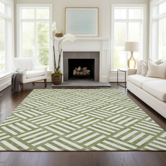 Addison Rugs Chantille Indoor/Outdoor Transitional Squares Olive Washable Rectangle Rug, 9' x 12'