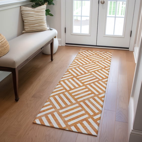 Addison Rugs Chantille Indoor/Outdoor Transitional Squares Orange Washable Runner Rug, 2'3" x 7'6"