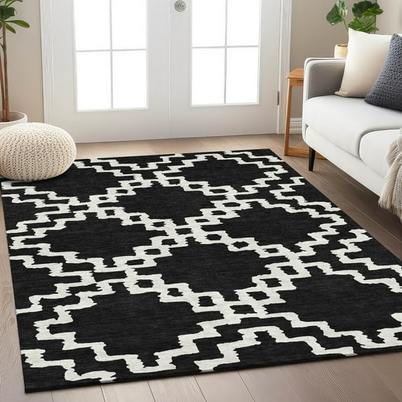 Addison Rugs Chantille Indoor/Outdoor Transitional Diamonds Black Washable Rectangle Rug, 10' x 14'