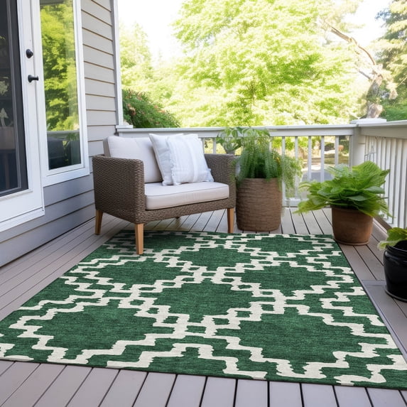 Addison Rugs Machine Washable Indoor/ Outdoor Chantille Geo Trellis Rug Emerald - 5' x 7'6"