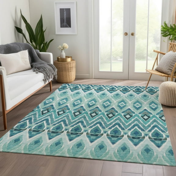 Addison Rugs Chantille Indoor/Outdoor Transitional Southwest Teal Washable Rectangle Rug, 5' x 7'6"