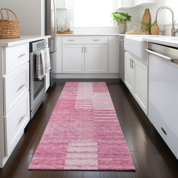 Addison Rugs Chantille Indoor/Outdoor Transitional Striped Pink Washable Runner Rug, 2'3" x 7'6"
