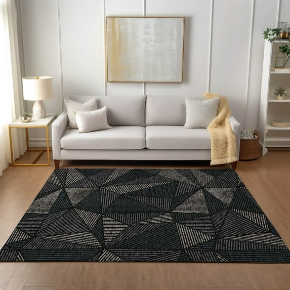 Addison Rugs Chantille Indoor/Outdoor Transitional Geometric Black Washable Rectangle Rug, 9' x 12'