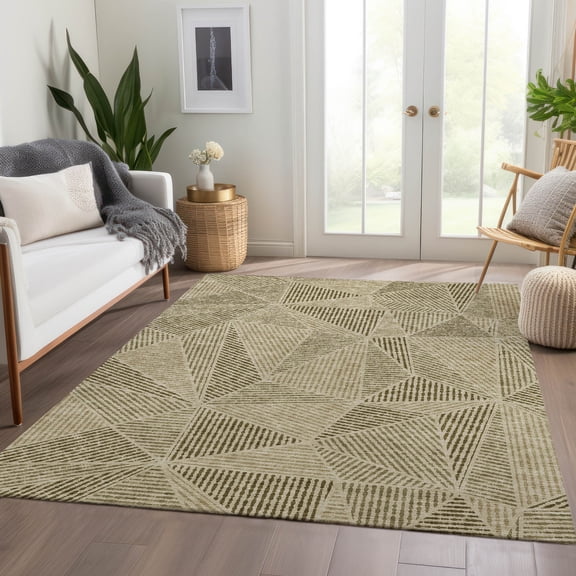 Addison Rugs Chantille Indoor/Outdoor Transitional Geometric Khaki Washable Rectangle Rug, 5' x 7'6"