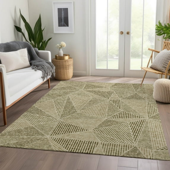 Addison Rugs Chantille Indoor/Outdoor Transitional Geometric Khaki Washable Rectangle Rug, 9' x 12'