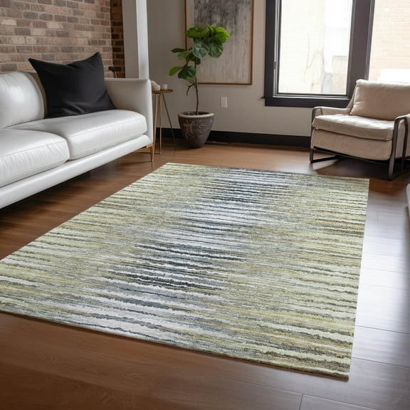 Addison Rugs Chantille Indoor/Outdoor Traditional Stripes Beige Washable Rectangle Rug, 5' x 7'6"