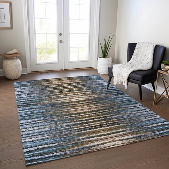 Addison Rugs Chantille Indoor/Outdoor Traditional Stripes Blue Washable Rectangle Rug, 2'6" x 3'10"