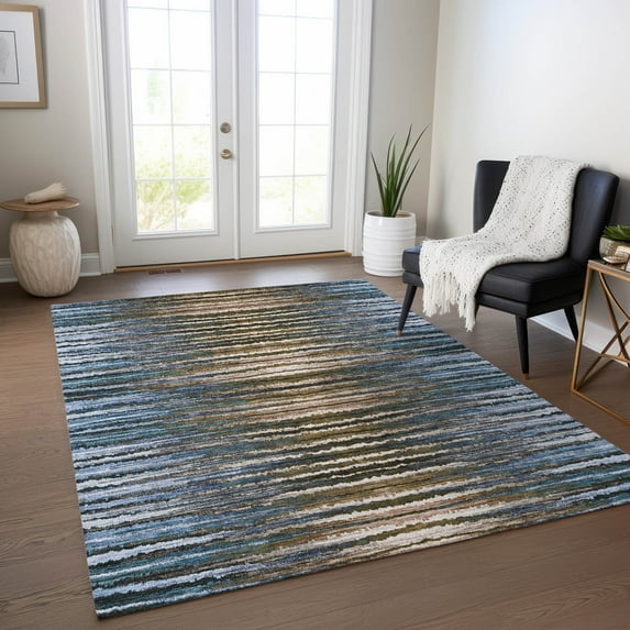 Addison Rugs Chantille Indoor/Outdoor Traditional Stripes Blue Washable Rectangle Rug, 8' x 10'