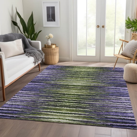 Addison Rugs Chantille Indoor/Outdoor Traditional Stripes Purple Washable Rectangle Rug, 8' x 10'