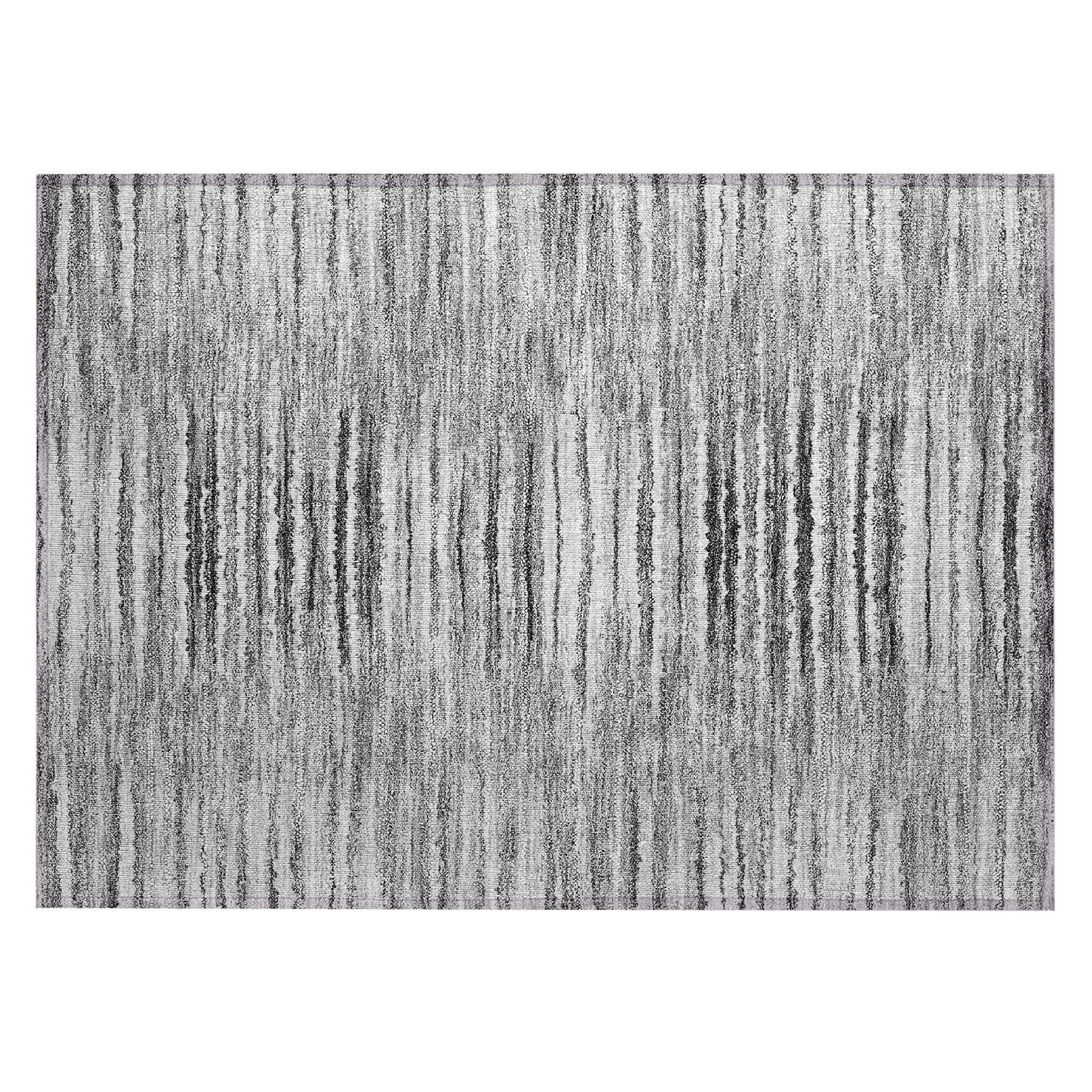 Silver Rectangular Machine Washable Synthetic Stripe Rug