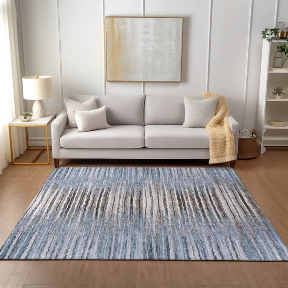 Addison Rugs Chantille Indoor/Outdoor Traditional Stripes Sky Washable Rectangle Rug, 8' x 10'