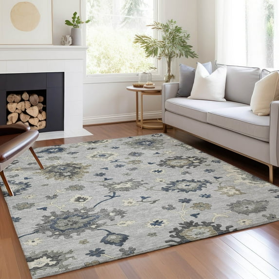 Addison Rugs Chantille Indoor/Outdoor Traditional Oushak Silver Washable Rectangle Rug, 2'6" x 3'10"