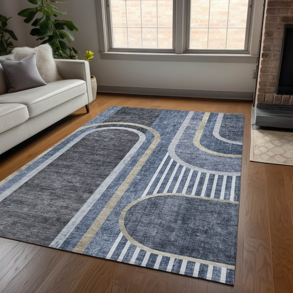 Addison Rugs Chantille Indoor/Outdoor Transitional Art Deco Navy Washable Rectangle Rug, 2'6" x 3'10"